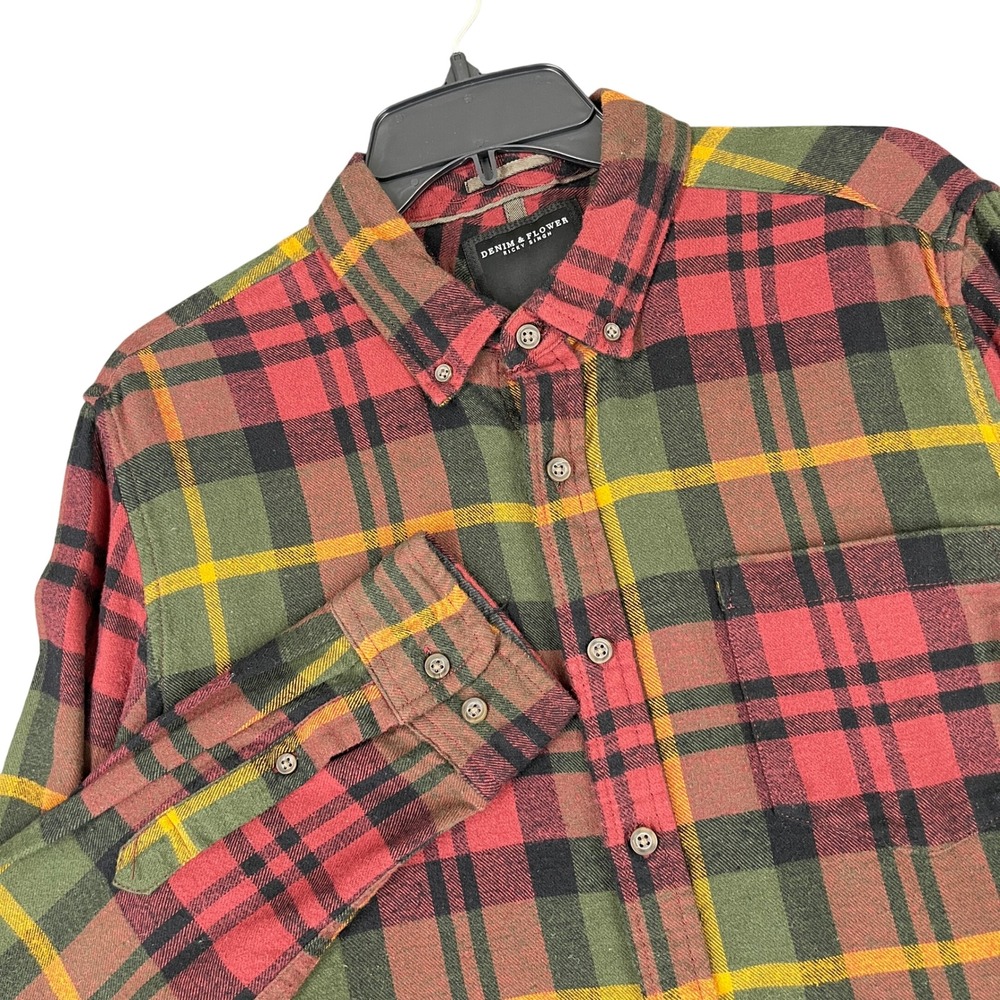 Denim & Flower Lumberjack Flannel Button Down Plaid Chest Pocket Casual Mens L